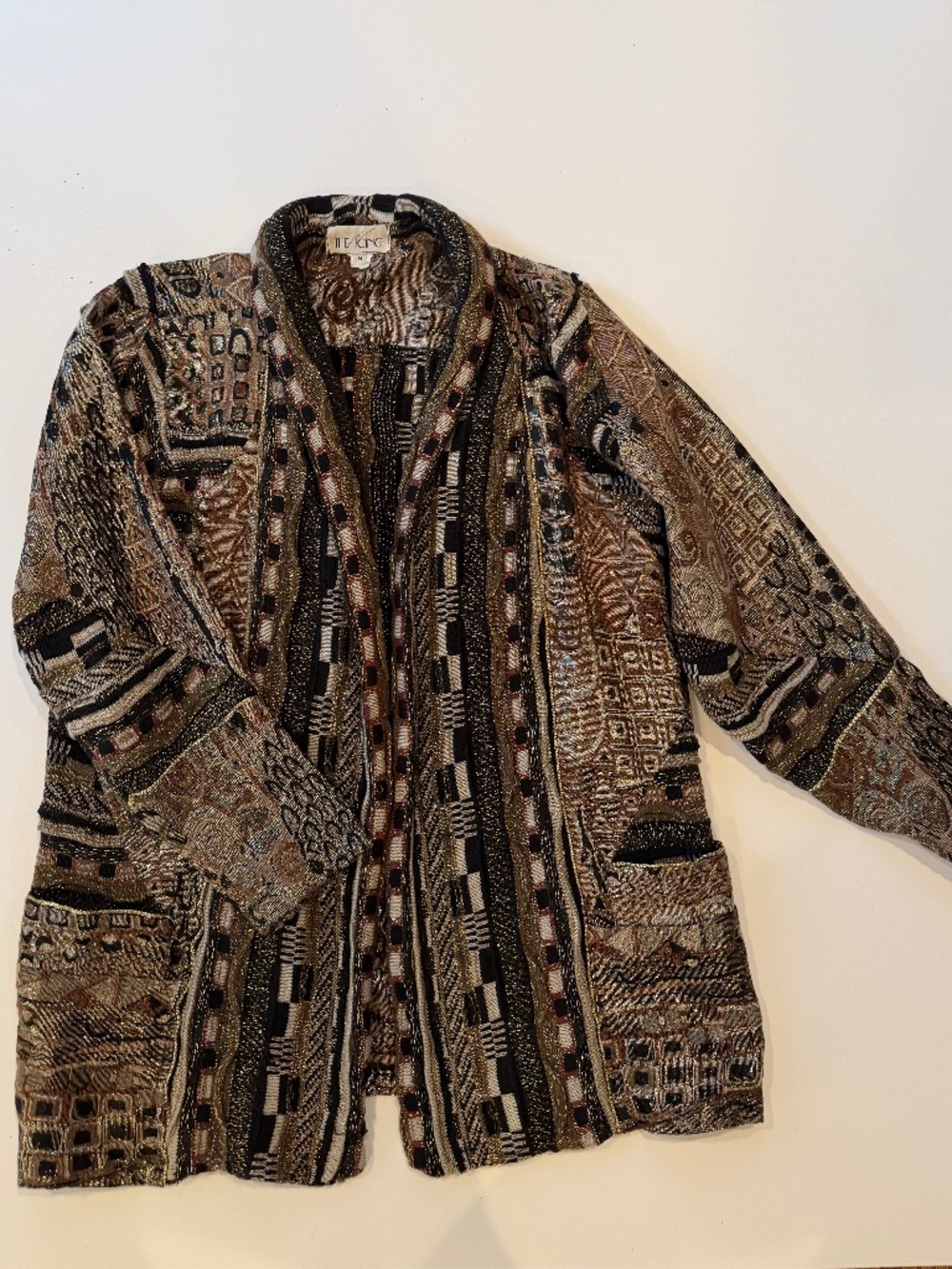 NWOT - VINTAGE KNIT AND WOVEN METALLIC OPEN FRONT JACKET